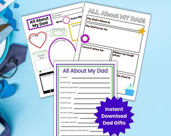 Tutto su papà stampabile, regalo per la festa del papà, tutto su mio papà, questionario per papà, regalo dell'ultimo minuto, regalo di compleanno per papà, regalo per papà, regalo per papà