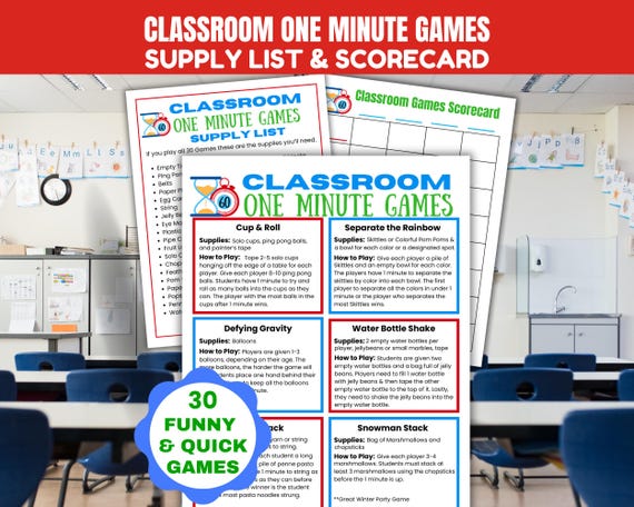 Classroom One Minute Games, Fun Classroom Games, Quick Icebreaker Games, Elementary Student Games, Middle School Games, High School Games