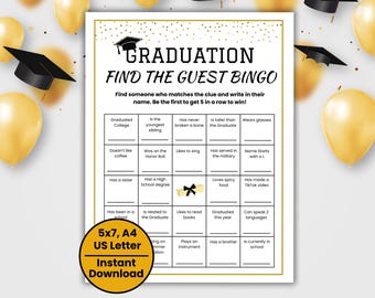 Graduation Find the Guest Bingo Game, Graduation Party Game, Grad Party Ideas, Find Someone Who Bingo, Graduation Activity, Grad Party Games