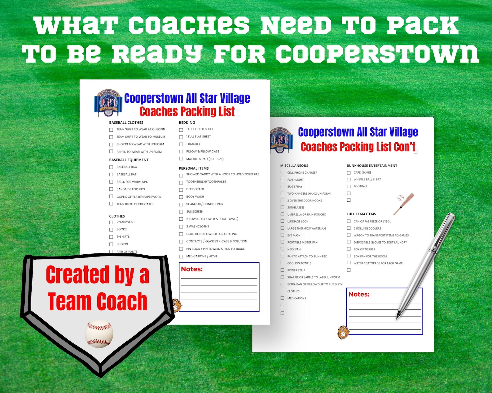 Cooperstown All Star Village Packing List, Cooperstown Checklist