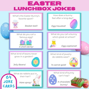 64 chistes para la lonchera de Pascua, chistes divertidos de Pascua para niños, notas para la lonchera, tarjetas de chistes de Pascua, actividad de Pascua, recurso para maestros, chistes imprimibles
