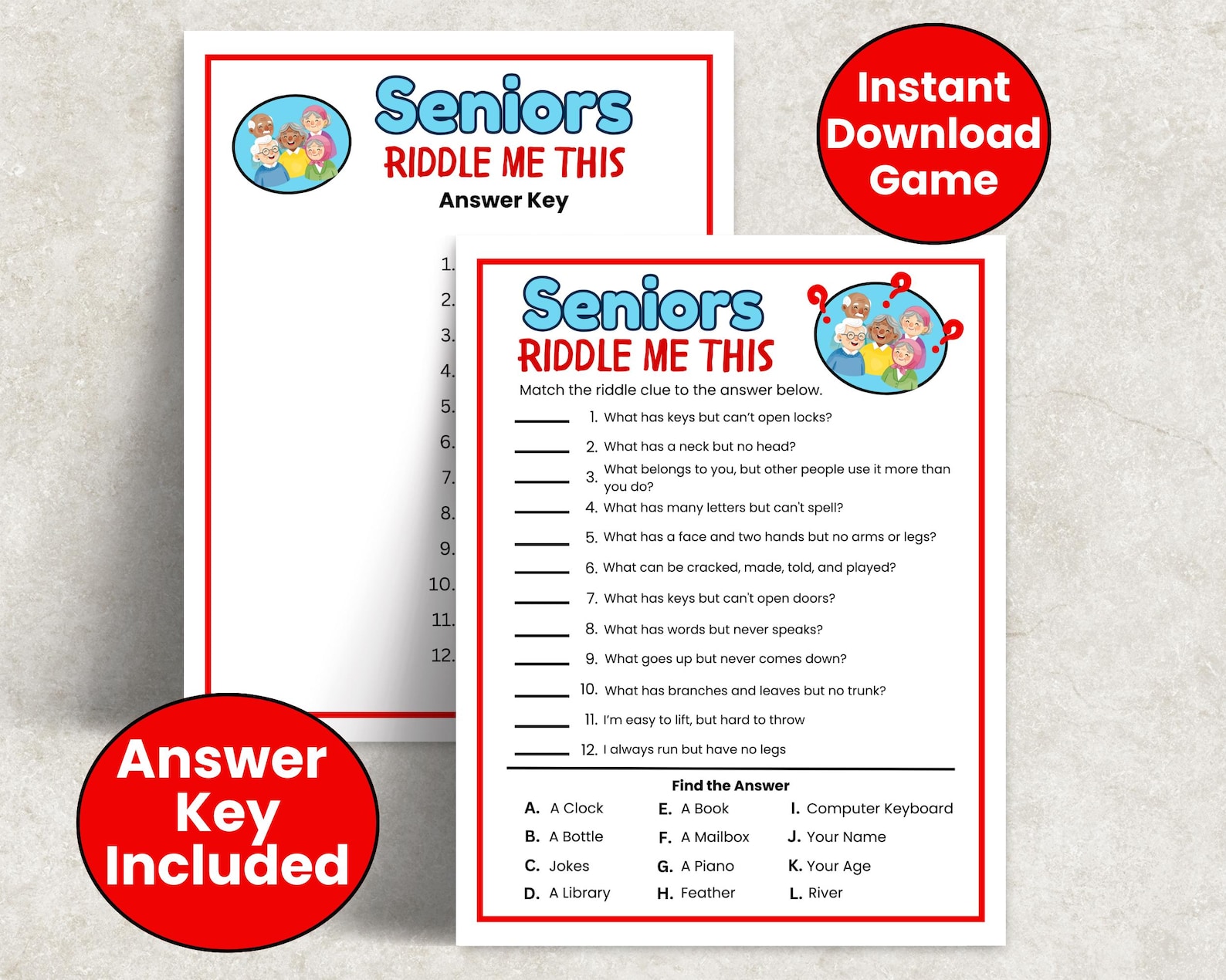 Senior Riddle Printabl Senior Riddle Me This Game, Riddle Games for Seniors, Sit Down Games ...
