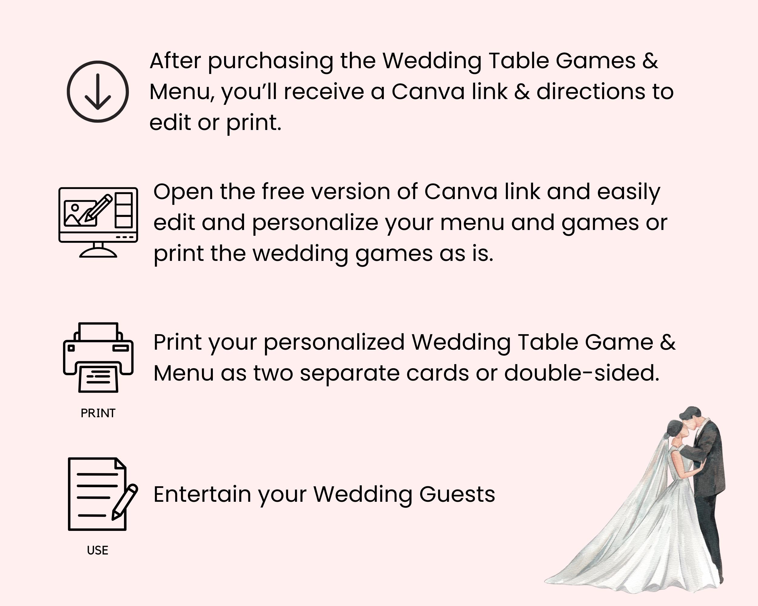 Wedding Table Games, Wedding Games for Reception, Wedding Menu Template ...