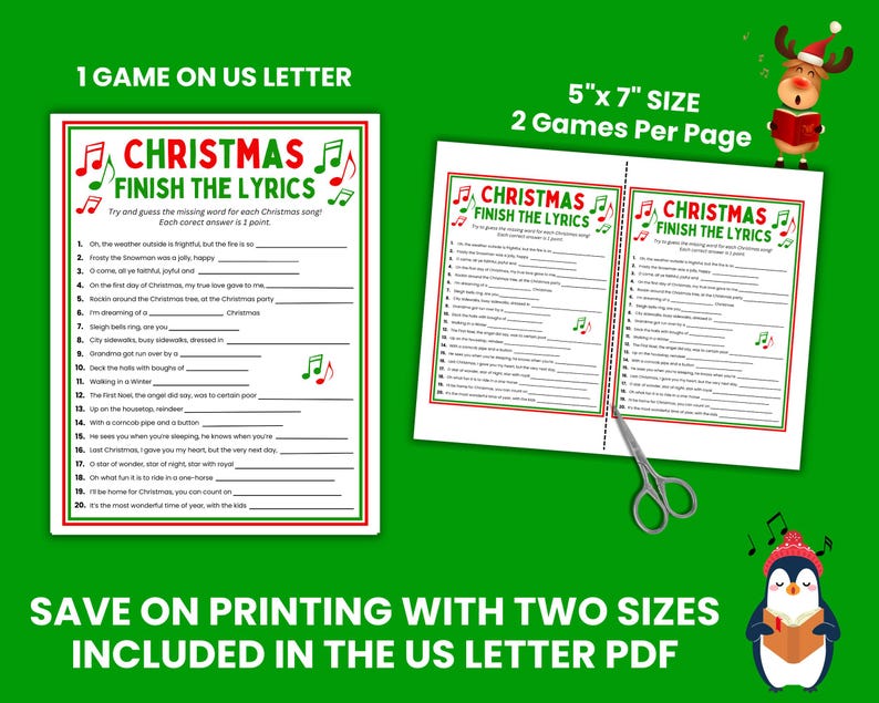 Save on printing with two Christmas games in 5x7 size on US letter size paper.