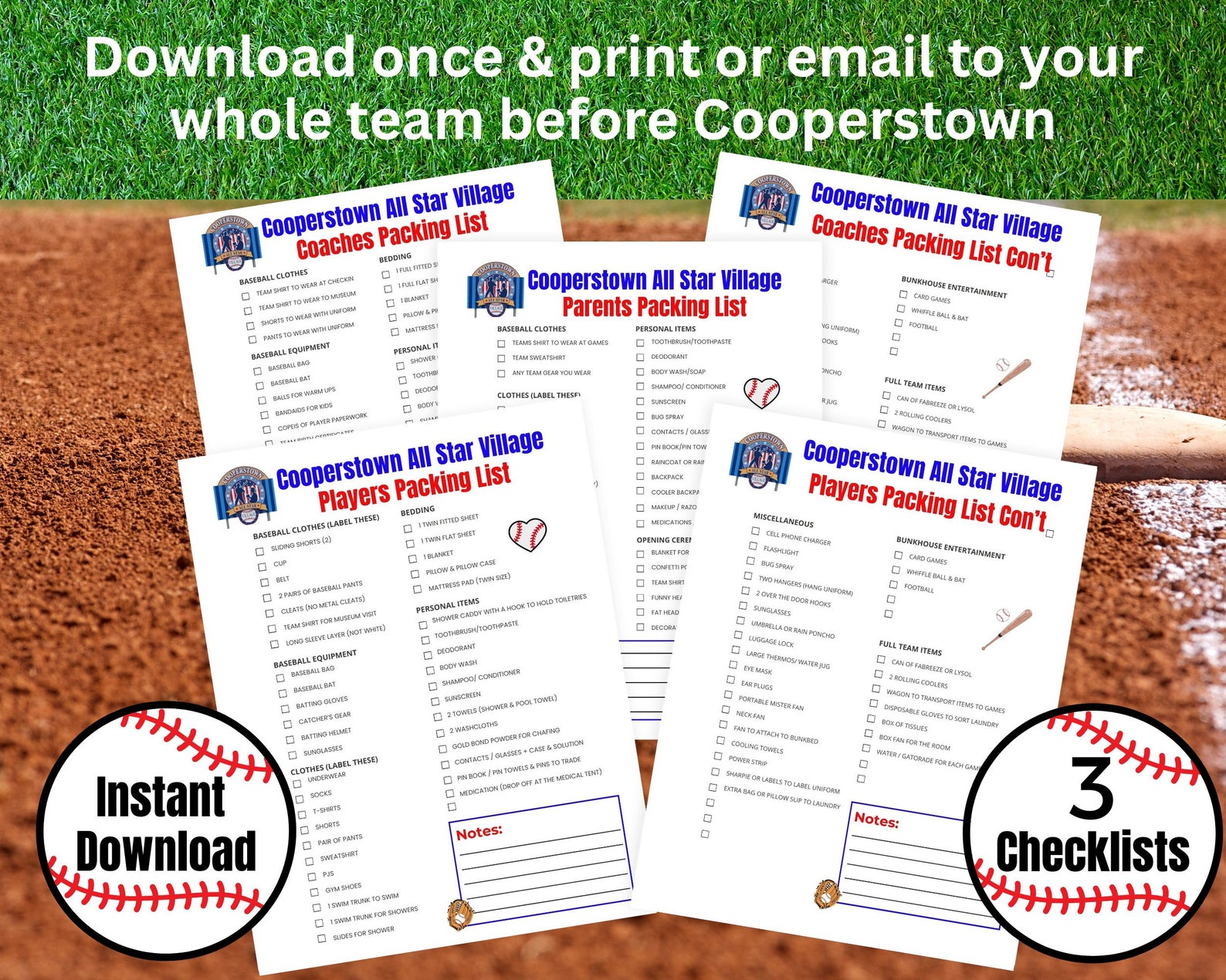 Cooperstown All Star Village Packing List, Cooperstown Checklist