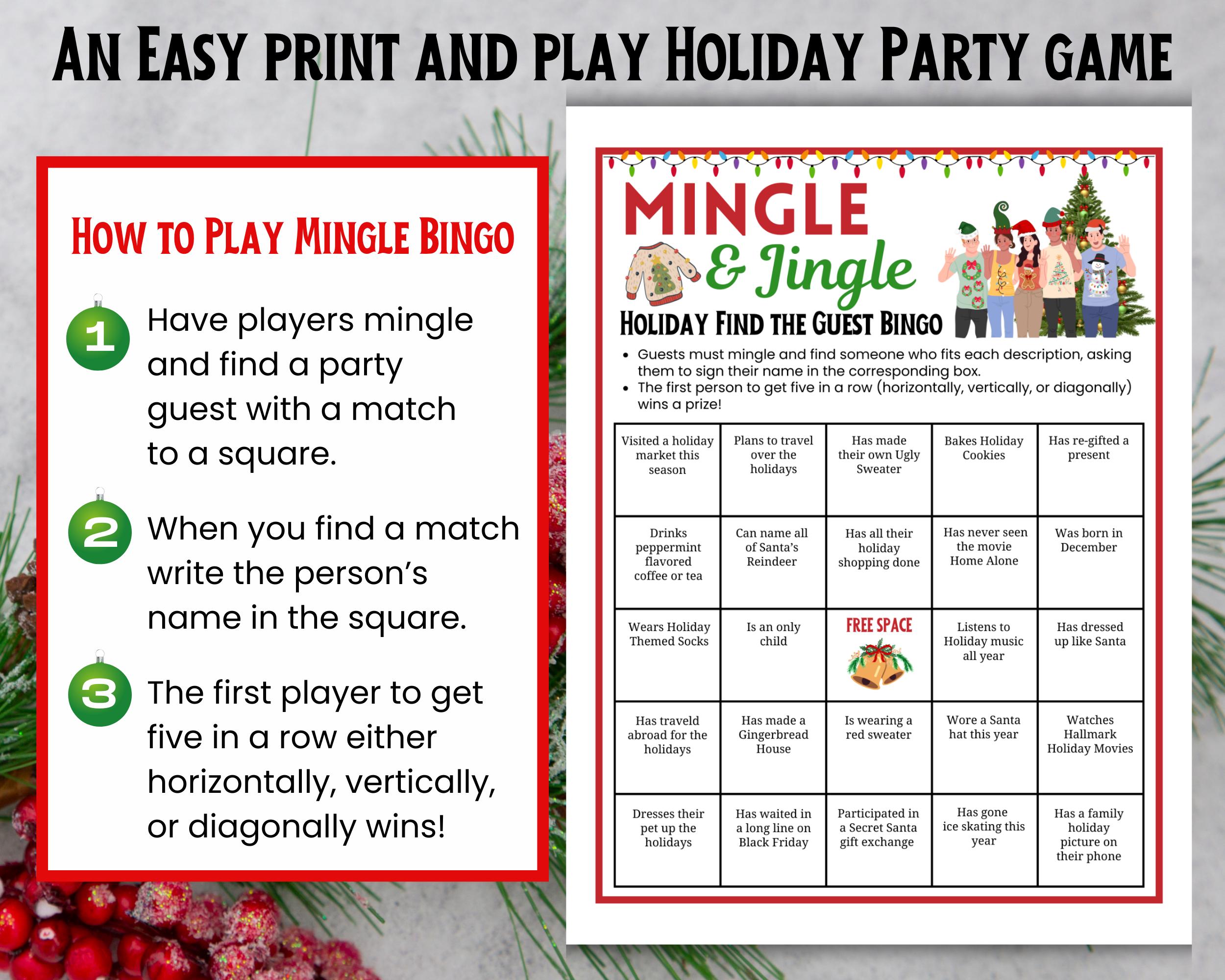 Christmas Find the Guest Bingo Game, Jingle Mingle Bingo, Ugly Sweater ...