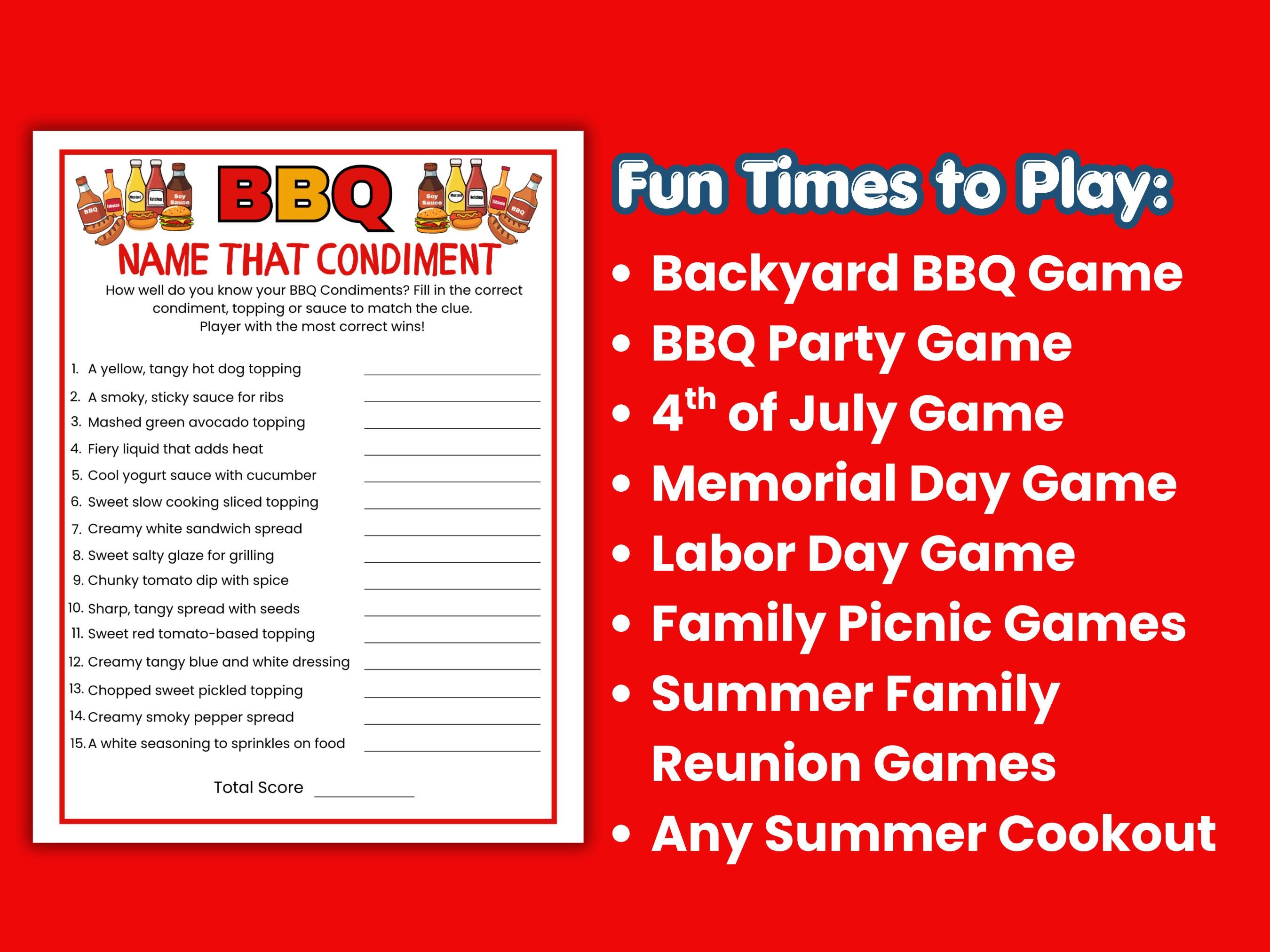 BBQ Trivia Game Name That Condiment, Barbecue Party Games, Summer ...