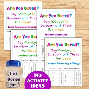 I&#39;m Bored Jar Kids Activity Ideas, Boredom Jar, Boredom Busters, Tear off activity cards, Family Activity, kids printable, rainy day ideas