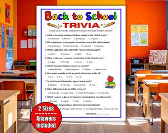 Back to School Trivia Game, First Day of School Activity for Elementary, Middle, High School, Classroom Icebreaker Game, School Trivia Quiz
