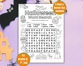 Halloween Wortsuche druckbare, lustige Halloween Arbeitsblatt für K, 1st, 2nd, Herbst Wortsuche Puzzle für Kinder, Halloween-Klassenzimmer Aktivität