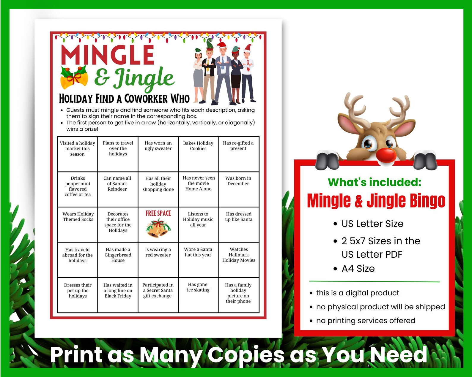 Holiday Mingle and Jingle Office Bingo, Find the Guest Bingo, Christmas ...