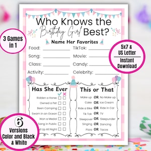 Who Knows the Birthday Girl Best, Birthday Trivia Game, Birthday Girl Quiz, How Well Do You Know, Tween Teen Birthday Games, Slumber Party