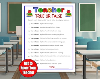 All About My Teacher True or False Game, Get to Know Teacher, First Day of School, Back to School Activity, Meet the Teacher Trivia Game