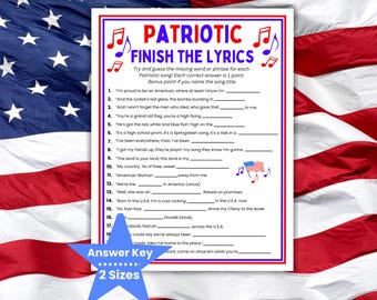 Patriotic Finish the Lyrics Game, Patriotic Trivia, Patriotic Songs, Fun Patriotic Games, Memorial Day, 4th of July, Labor Day Picnic Games