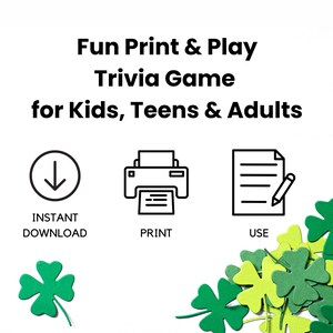 The fun St. Patrick's Day game for kids, teens, Adults, and seniors is an instant download, you can print and use it right away.