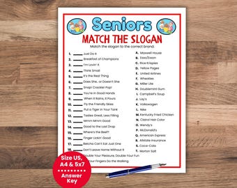 Senior Slogans Spiel, Ad Slogan Trivia Spiel für Senioren, Senioren-Partyspiele, Gruppenspiele für ältere Menschen, Memory-Denksport, lustige Seniorenaktivitäten