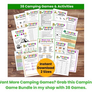 Find more camping games in my shop. The page shows a camping game bundle with 38 Camping Activities for kids.