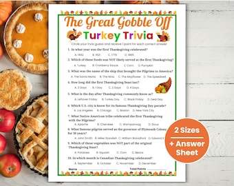 Thanksgiving-triviaspel, leuke Thanksgiving-quiz, Friendsgiving-trivia, herfsttrivia klaslokaalspel, afdrukbare vragen Thanksgiving-trivia
