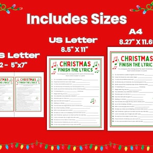 Three sizes are included: US Letter size 8.5" x 11", A4 size 8.27" x 11.69", and two 5x7 sizes on the US Letter page.