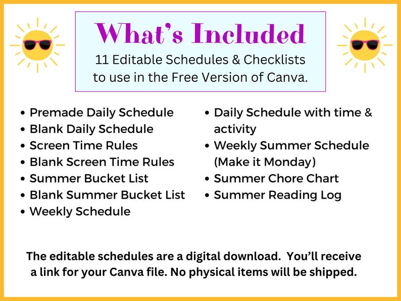 Editable Summer Schedule for Kids, Daily Summer Routine Chart, Kids ...