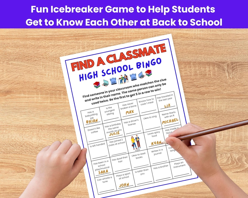 High School Games, Back to School Bingo, Teen Icebreaker, Get to Know ...
