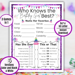 Who Knows the Birthday Girl Best, Birthday Trivia Game, Tween Teen Birthday Game, Birthday Girl Quiz, How Well Do You Know, Teen Party Game
