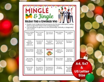 Holiday Mingle and Jingle Office Bingo, Find the Guest Bingo, Christmas Bingo, Coworker Bingo, Mingle Bingo, Find Someone Who, Office party
