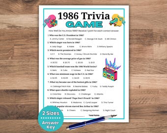 Quizspiel 1986, Spiel zum 40. Geburtstag, 40. Jubiläum, 80er-Jahre-Quizabend, Klassentreffen 1986, Quizideen zum Geburtstag, Wissenswertes aus dem Jahr 1986