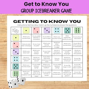 Get to Know You Game, Icebreaker Games, Printable Dice Game for Teens Adults, Conversations Starters, Team Building Games, Office Icebreaker