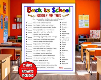 Back to School Riddle Me This Game, Riddles for Kids, First Week of School Activity Ideas, Printable Classroom Games, 1st Day of School Game