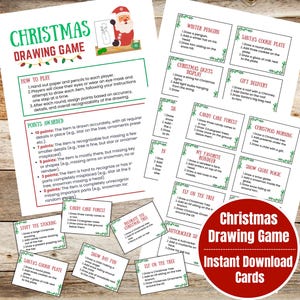 Jogo de desenho de Natal, cartão de desafio de desenho de Natal, jogo de Natal divertido para crianças, adolescentes, adultos, jogo de escritório, jogos de festa em família