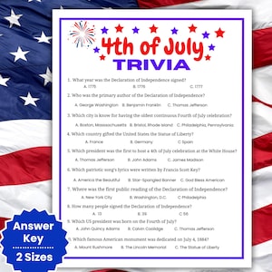 4th of July Trivia Games, Patriotic Trivia Questions, July Fourth Games, Picnic Games, Fun Patriotic Games, Family Trivia Game, US Trivia