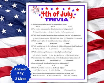 4th of July Trivia Games, Patriotic Trivia Questions, July Fourth Games, Picnic Games, Fun Patriotic Games, Family Trivia Game, US Trivia