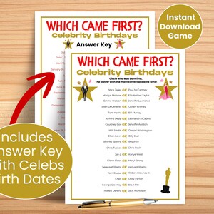 Which Came First Celebrity Trivia Game, Printable Trivia for Teens