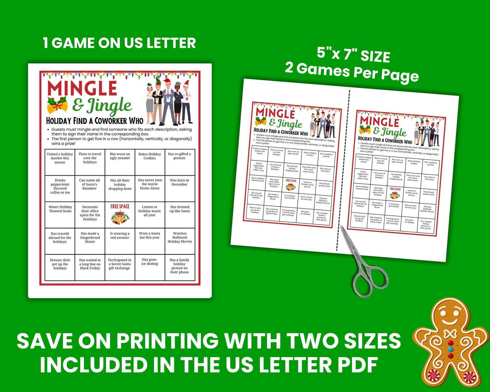Holiday Mingle and Jingle Office Bingo, Find the Guest Bingo, Christmas ...