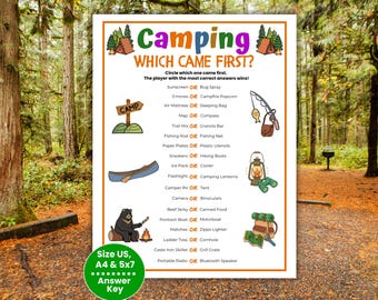 Camping Trivia Game Which Came First, Camping Game for Kids, Teens, Adults, Family Camping Party Game, Camping Activities, Campground Game