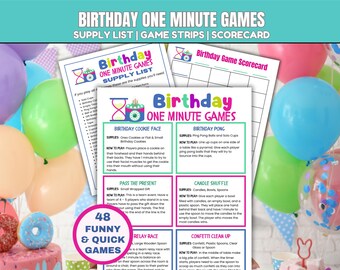 Birthday Minute to Win it Games, Printable Birthday Party Games for Kids, Teens, Adults, Fun 60 Second Games, Birthday Activities, Sleepover