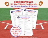 Cooperstown All Star Village Packing List, Cooperstown Checklist, Baseball Travel Checklist, Baseball Mom, Baseball Coach, Player checklist