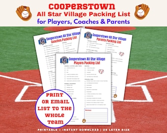 Cooperstown All Star Village Packing List, Cooperstown Checklist,  Baseball Travel Checklist, Baseball Mom, Baseball Coach, Player checklist