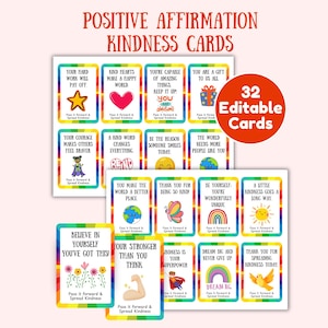 Printable Kindness Cards, Postive Affirmation Cards, Encouraging Notes, Teacher Notes, Lunch Box Notes, Mindfulness Cards, Gratitude Cards