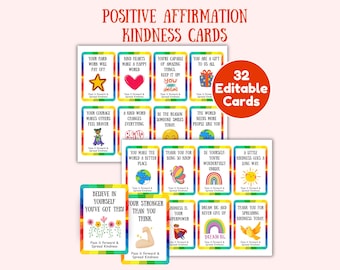 Printable Kindness Cards, Postive Affirmation Cards, Encouraging Notes, Teacher Notes, Lunch Box Notes, Mindfulness Cards, Gratitude Cards