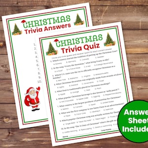 Christmas Trivia Party Game and Trivia answer key is included in the Christmas Trivia Printable.