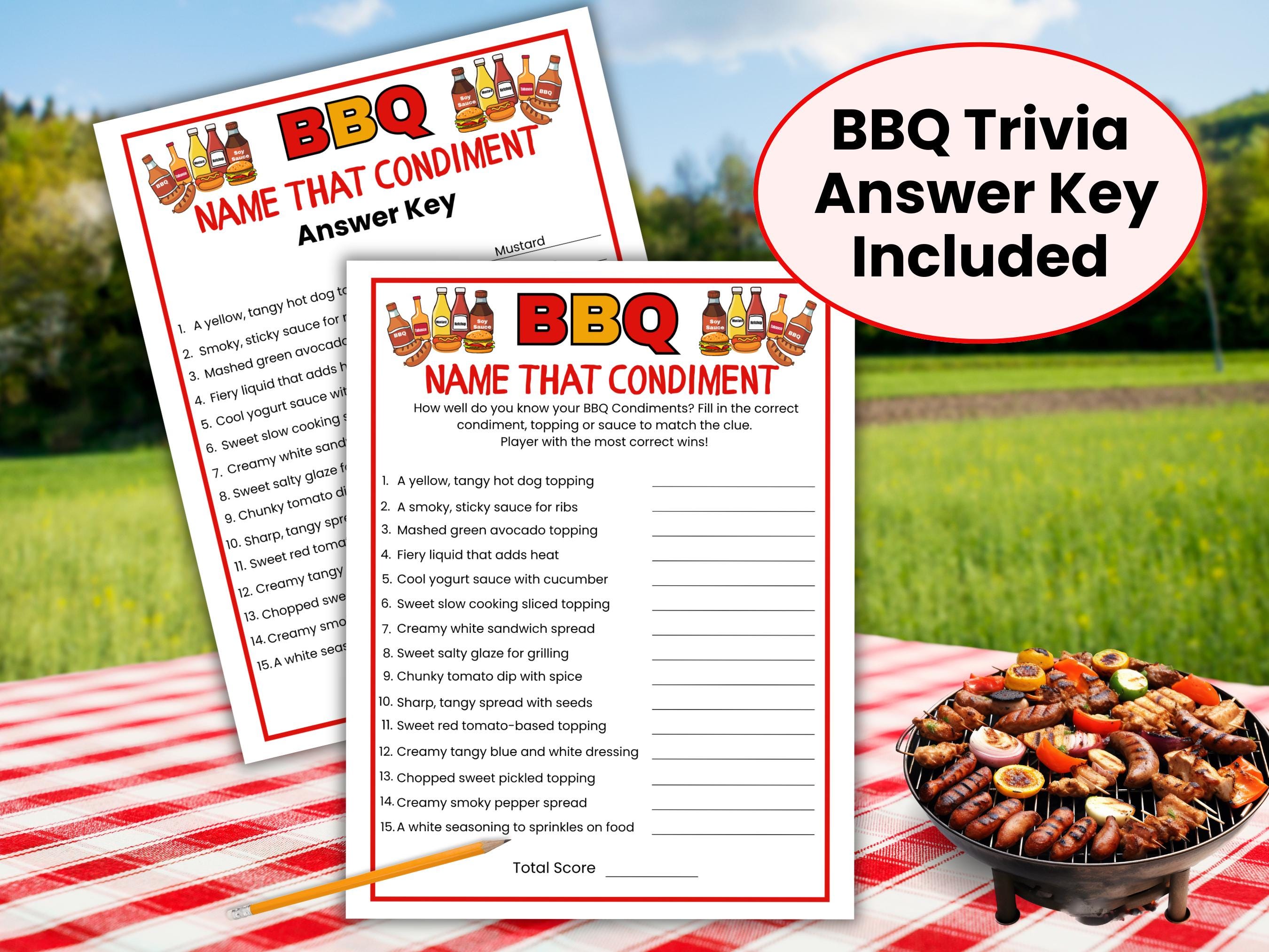 BBQ Trivia Game Name That Condiment, Barbecue Party Games, Summer ...