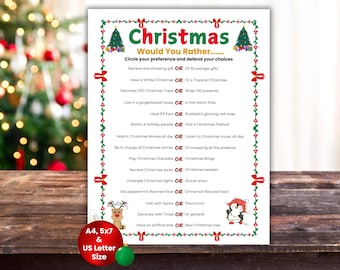 Weihnachten Möchten Sie lieber Spiel, dies oder das Spiel, Fragen zur Familie Weihnachten, lustige Weihnachtsspiele, Weihnachtseisbrecher, Weihnachtsparty Spiele