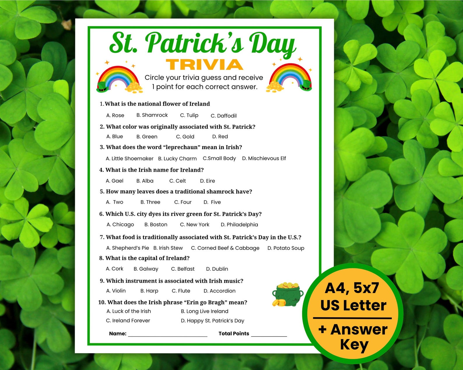 St. Patrick's Day Trivia Game, Fun St. Paddy's Day Trivia Questions ...