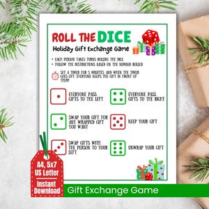 Christmas Dice Game, Gift Exchange Game, Pass the Present, Christmas Gift Swap, White Elephant game, Pass the Gift Family Holiday Party Game
