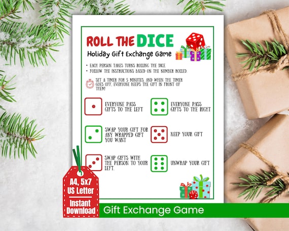 Christmas Dice Game, Gift Exchange Game, Pass the Present, Christmas Gift Swap, White Elephant game, Pass the Gift Family Holiday Party Game
