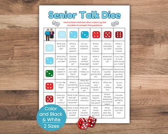 Seniors Table Talk Dice Game, Fun Get to Know You Ice breaker Game for Seniors, Conversation Dice, Memory Game, Senior Groups, Roll the Dice