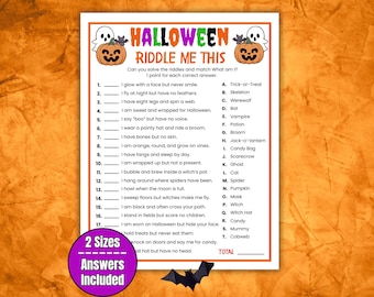 Halloween-Rätselspiel, druckbares Halloween-Partyspiel für Kinder, Jugendliche, Erwachsene und Senioren, Spiel für Klassenzimmer, Büro, Familienfeier