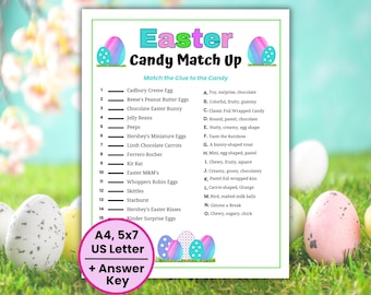 Easter Candy Match Game, Printable Candy Match Up, Easter Trivia Quiz, Easter Party Games, Easter Family Game, Easter Activities for Kids